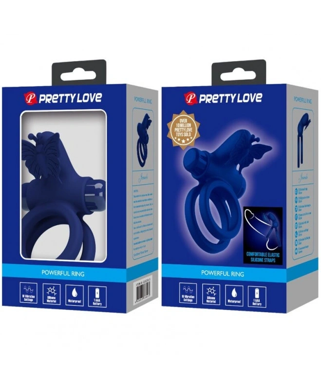 Inel Dublu de Penis Butterfly, 10 Moduri Vibratii, Silicon, Albastru, #9, Erotic24.ro