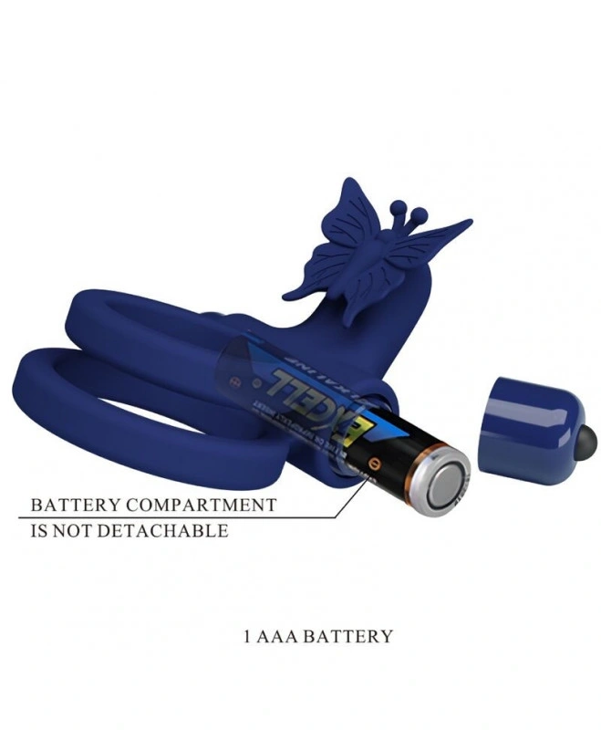 Inel Dublu de Penis Butterfly, 10 Moduri Vibratii, Silicon, Albastru, #8, Erotic24.ro