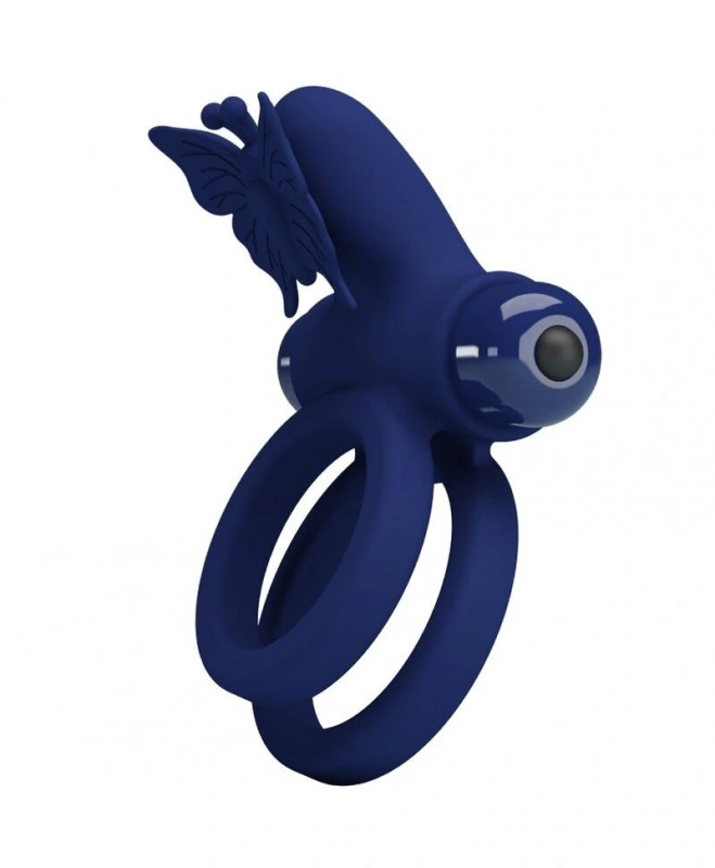 Inel Dublu de Penis Butterfly, 10 Moduri Vibratii, Silicon, Albastru, #2, Erotic24.ro