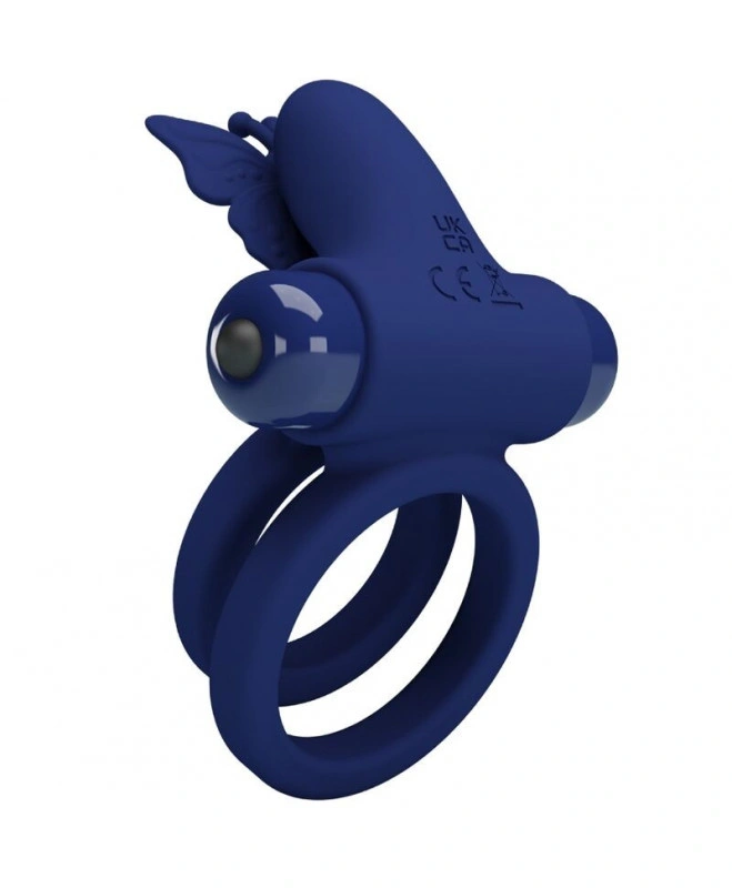 Inel Dublu de Penis Butterfly, 10 Moduri Vibratii, Silicon, Albastru, #3, Erotic24.ro