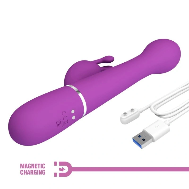 Vibrator Iepuras Dejon, 7 Moduri Vibratii, 4 Moduri Impingere si Rotatii, Silicon, USB Magnetic, Mov Inchis, 22.6 cm, #8, Erotic24.ro