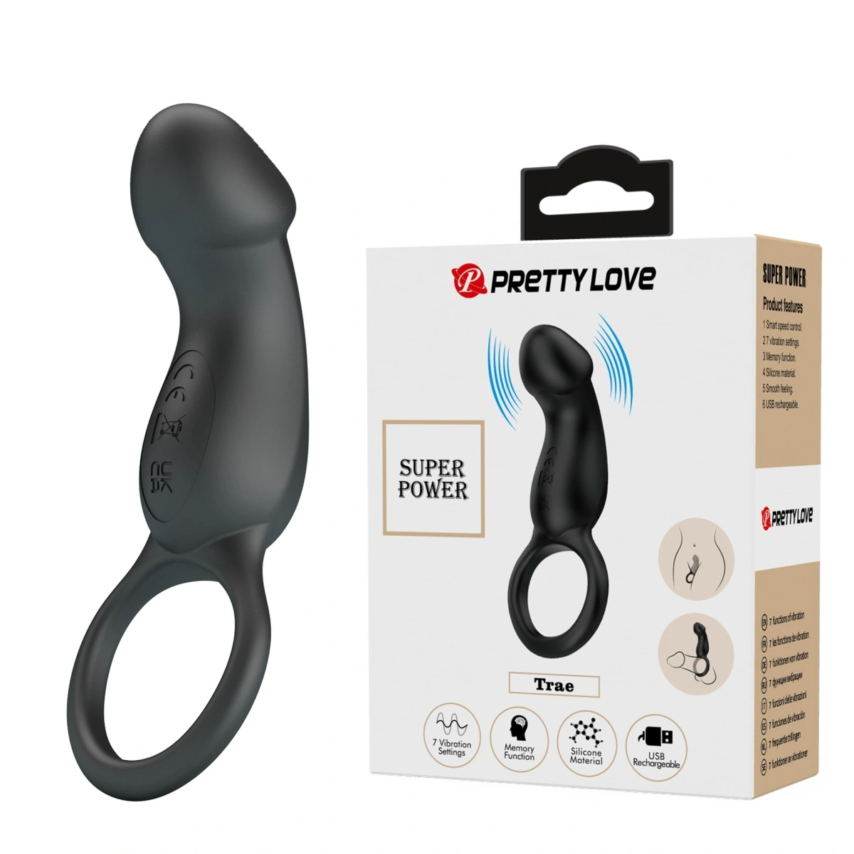 Inel de Penis Trae Vibrating Egg Bullet, 7 Moduri Vibratii, Silicon, USB, Negru