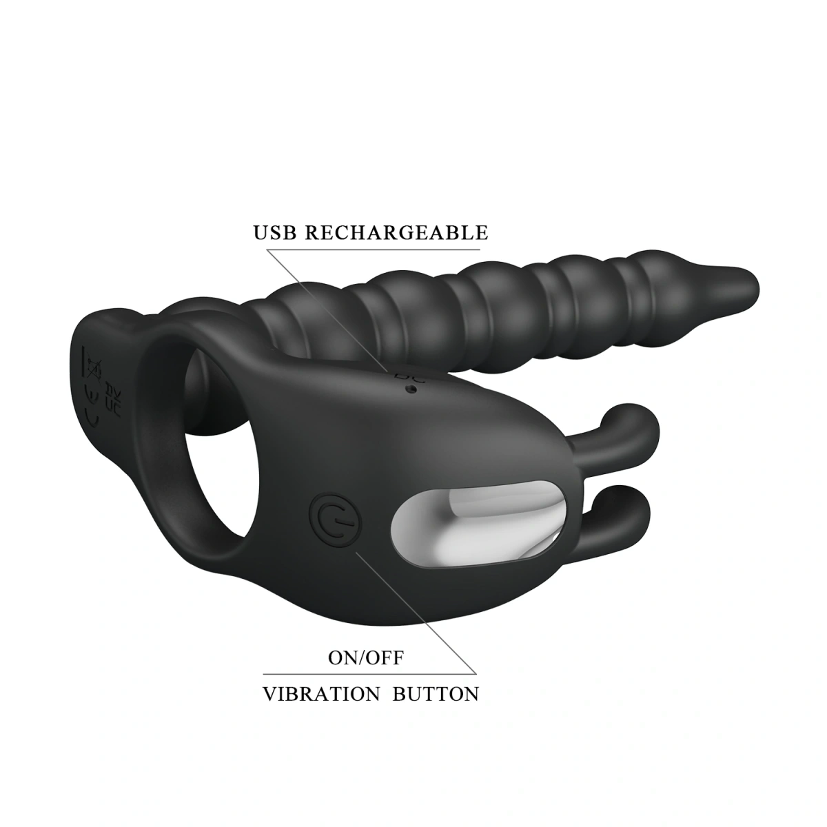 Inel de Penis cu Stimulator Anal Blackney, 7 Moduri Vibratii, Silicon, USB, Negru, #6, Erotic24.ro