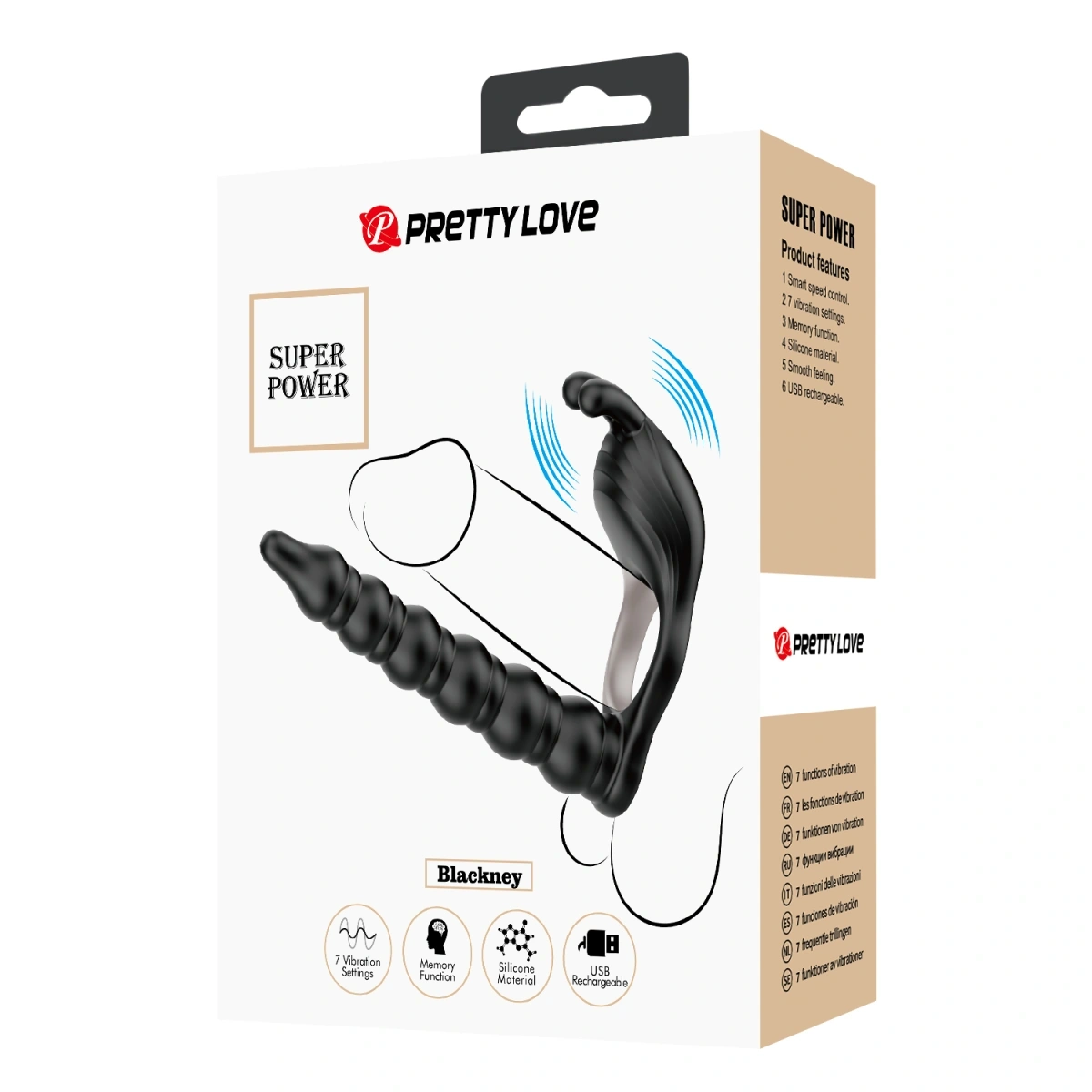 Inel de Penis cu Stimulator Anal Blackney, 7 Moduri Vibratii, Silicon, USB, Negru, #7, Erotic24.ro