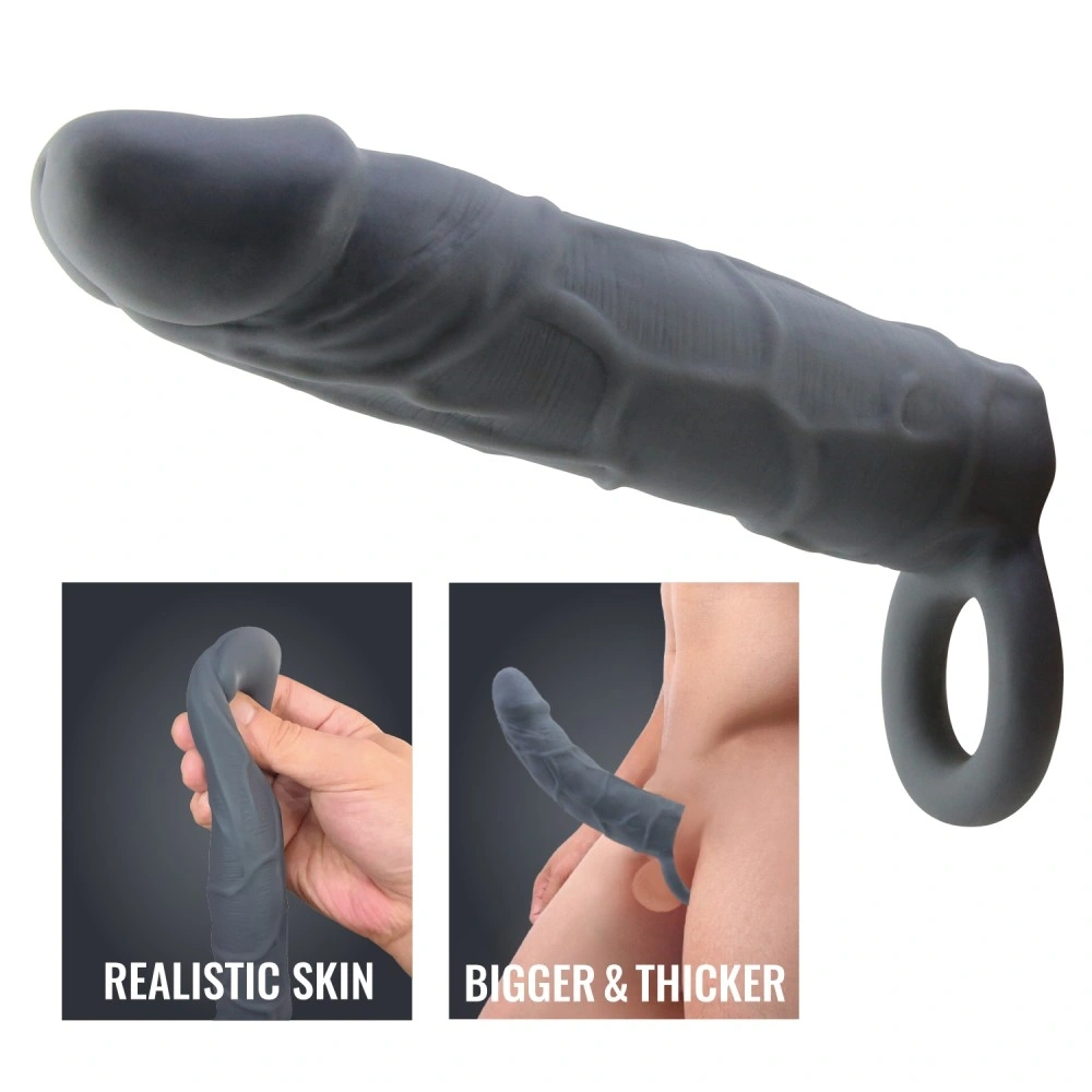 Prelungitor de Penis +6 cm, LifeLike Skin, Gri Inchis, 18 cm, Nr. 6, Erotic24.ro