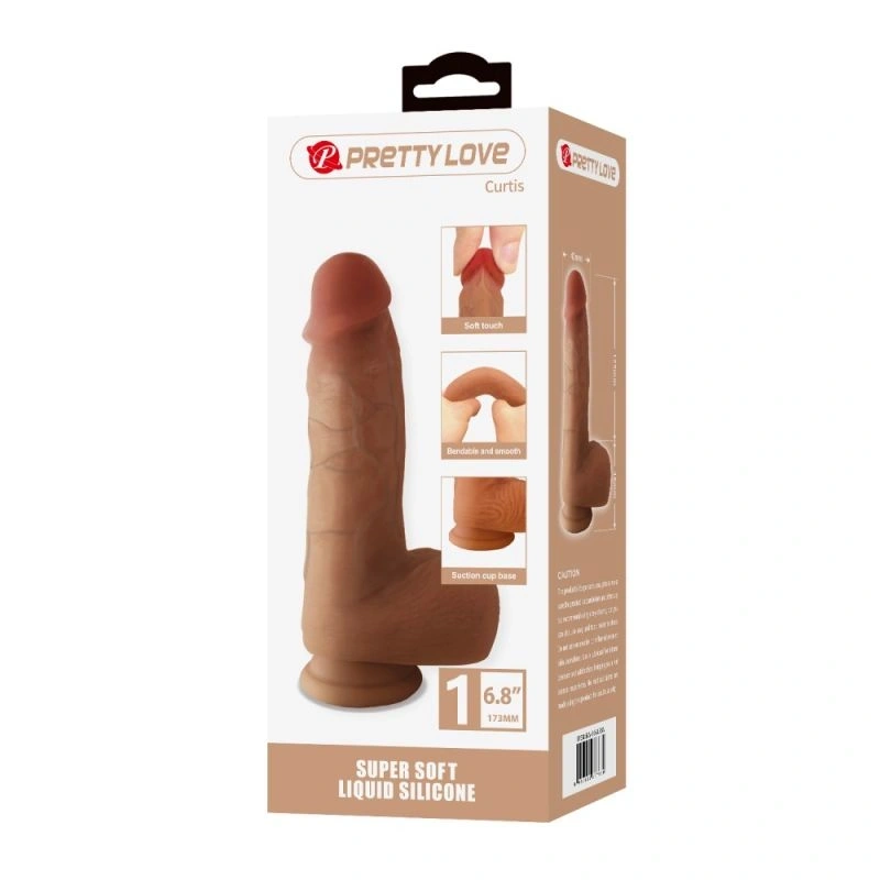 Dildo Realist Curtis cu Ventuza, Silicon Lichid, Natural, 17.3 cm, #7, Erotic24.ro