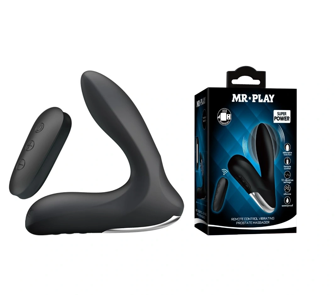 Stimulator Prostata Gonflabil, Remote Control, 12 Moduri Vibratii, Silicon, USB, Negru, #7, Erotic24.ro