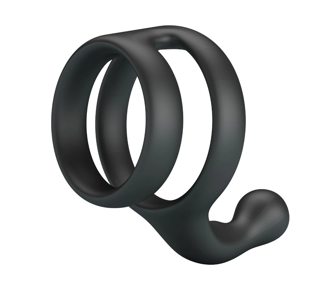 Inel Dublu de Penis cu Stimulare Anal Yancy, Silicon, Negru, Nr. 2, Erotic24.ro
