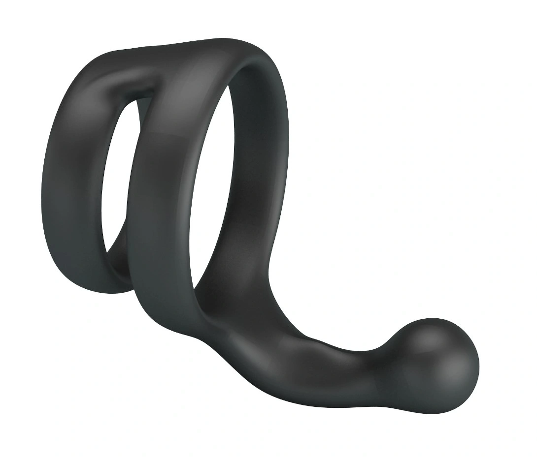 Inel Dublu de Penis cu Stimulare Anal Yancy, Silicon, Negru, Nr. 4, Erotic24.ro