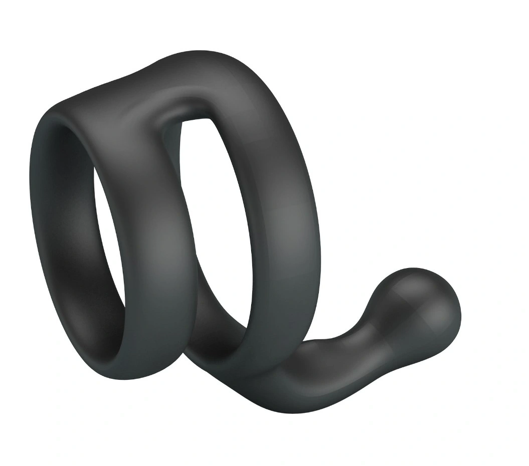 Inel Dublu de Penis cu Stimulare Anal Yancy, Silicon, Negru, Nr. 6, Erotic24.ro