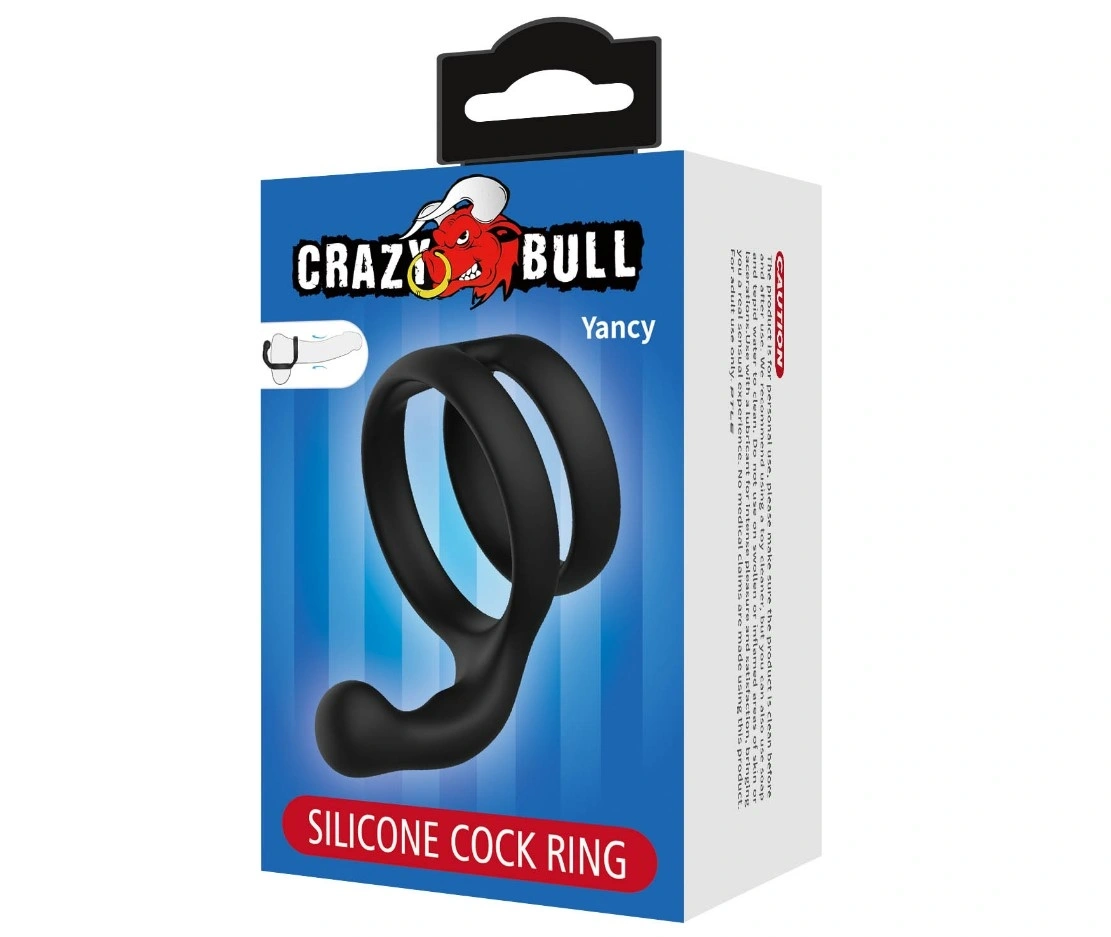 Inel Dublu de Penis cu Stimulare Anal Yancy, Silicon, Negru, Nr. 7, Erotic24.ro