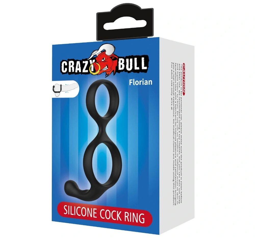 Inel Dublu de Penis Florian cu Stimulator Anal, Silicon, Negru, #5, Erotic24.ro