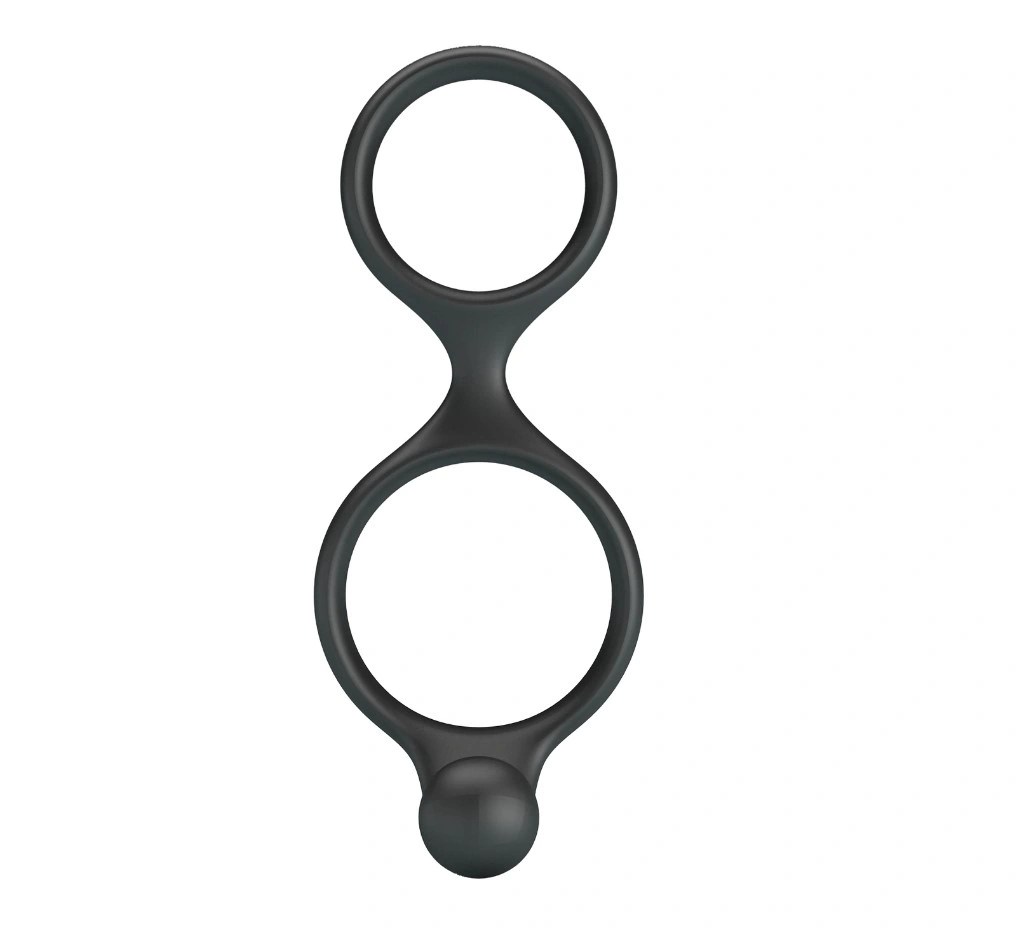 Inel Dublu de Penis Florian cu Stimulator Anal, Silicon, Negru, #2, Erotic24.ro