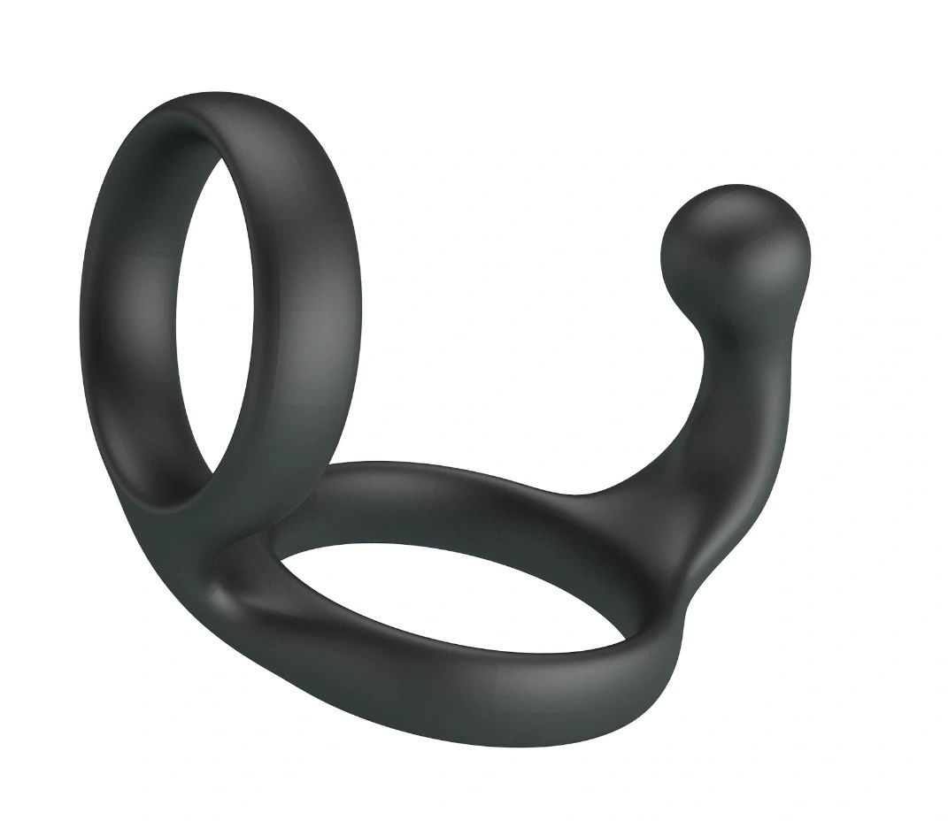 Inel Dublu de Penis Florian cu Stimulator Anal, Silicon, Negru, #3, Erotic24.ro