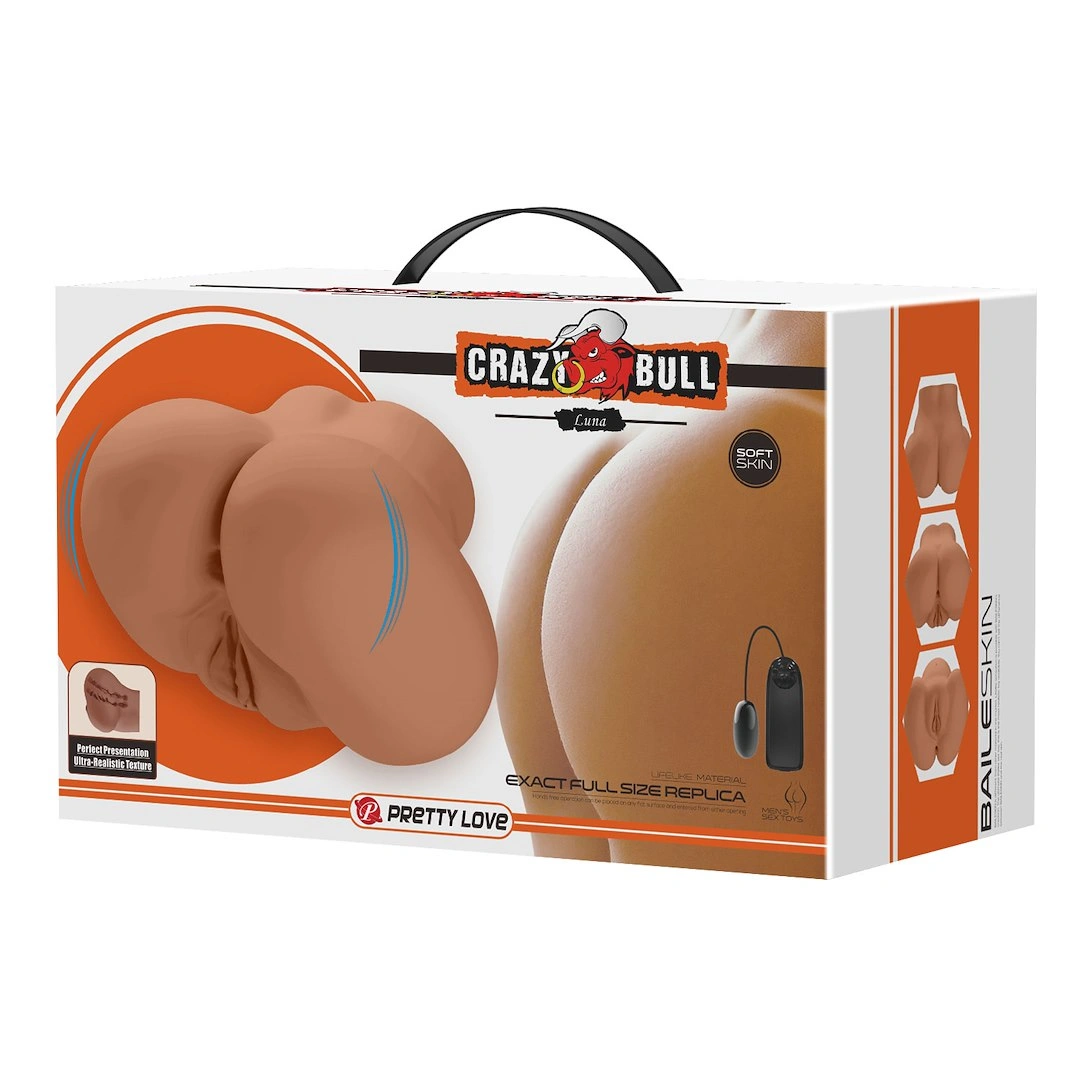 Masturbator Realist Vagin&Anus cu Vibratii Crazy Bull Luna, Soft Skin, Maro, 1.48 kg, #10, Erotic24.ro