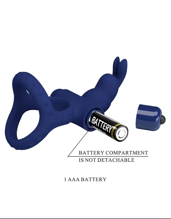 Inel Dublu de Penis Luchito, 10 Moduri Vibratii, Silicon, Albastru, Nr. 4, Erotic24.ro