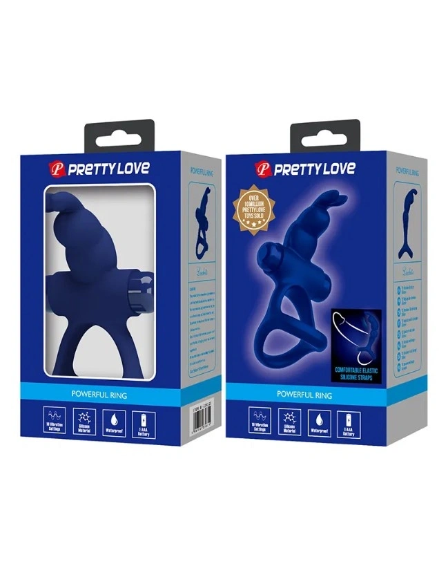 Inel Dublu de Penis Luchito, 10 Moduri Vibratii, Silicon, Albastru, Nr. 6, Erotic24.ro