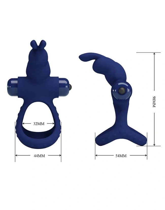 Inel Dublu de Penis Luchito, 10 Moduri Vibratii, Silicon, Albastru, Nr. 5, Erotic24.ro