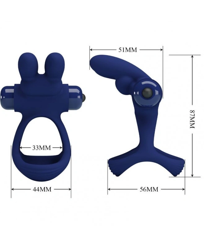 Inel Dublu de Penis Francisco, 10 Moduri Vibratii, Silicon, Albastru, #6, Erotic24.ro