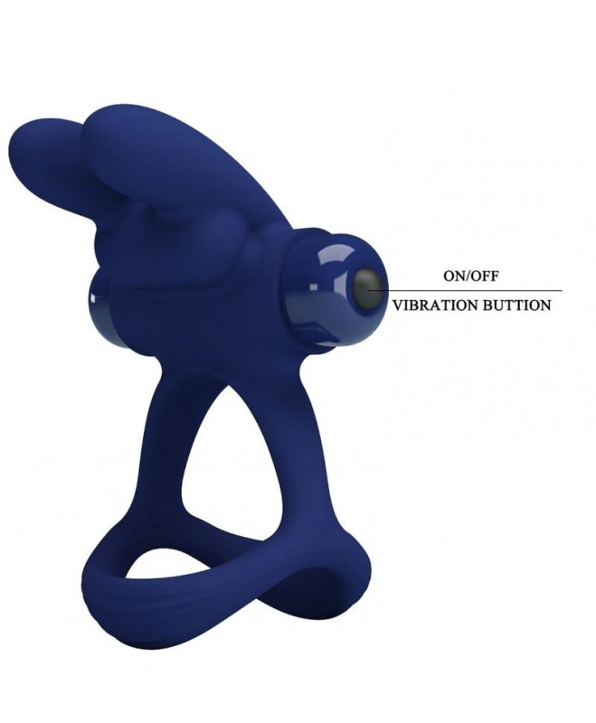 Inel Dublu de Penis Francisco, 10 Moduri Vibratii, Silicon, Albastru, #4, Erotic24.ro