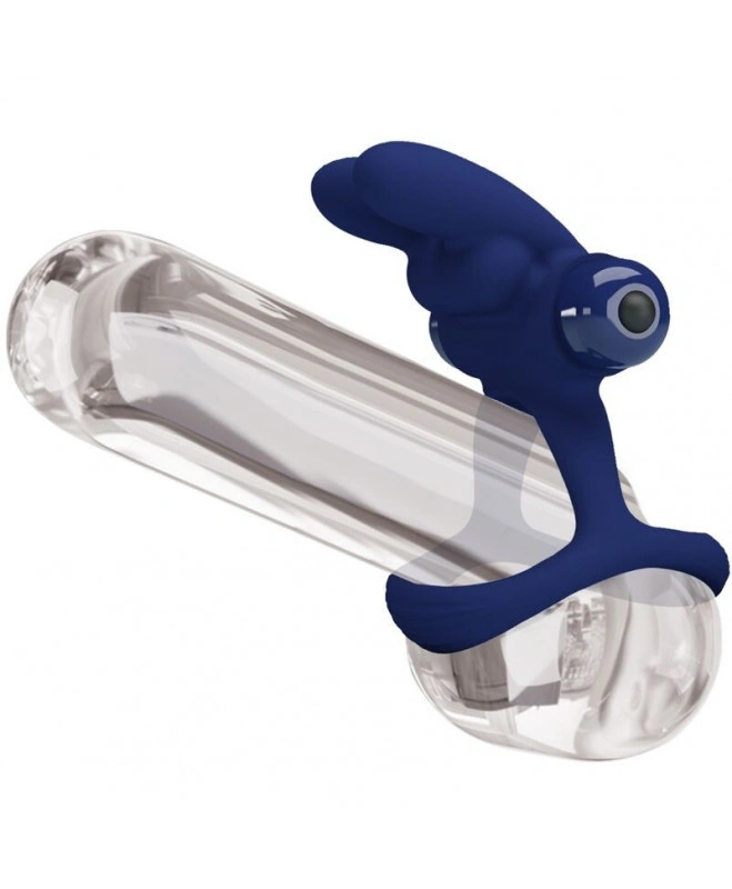 Inel Dublu de Penis Francisco, 10 Moduri Vibratii, Silicon, Albastru, #7, Erotic24.ro