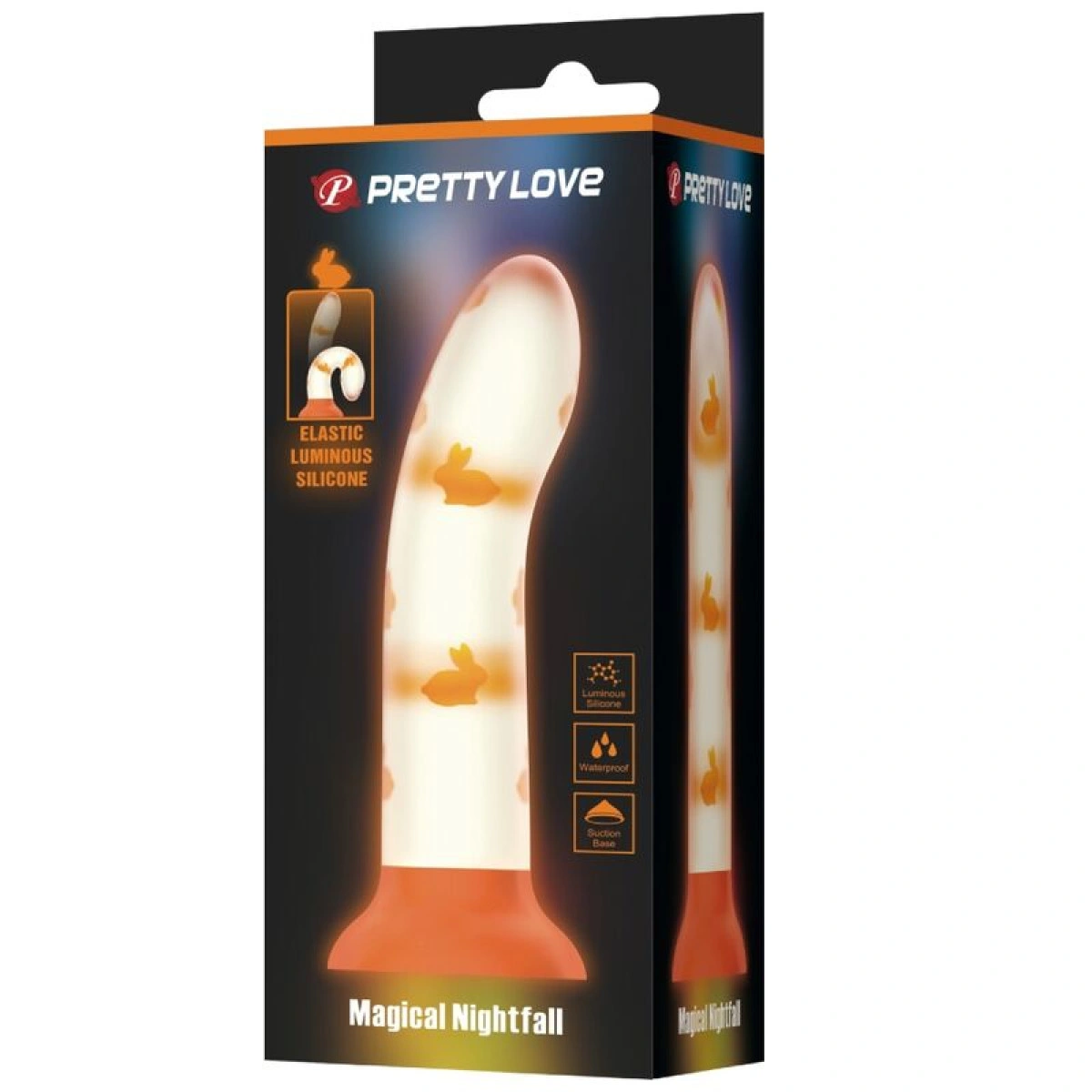 Dildo Magical Nightfall, Luminous Silicone, Portocaliu, 17 cm, #7, Erotic24.ro