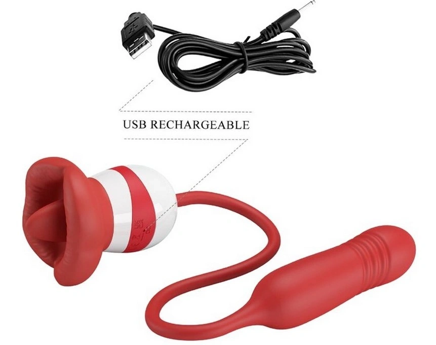 Stimulator Ashlynn, Thrusting, Licking, Vibrating, Silicon, USB, Rosu, #5, Erotic24.ro