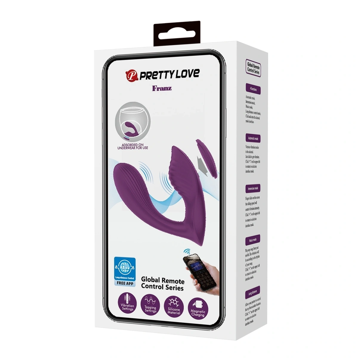 Vibrator Wearable Franz, Bluetooth Control, Mobile App, Silicon, USB, Mov, 11 cm, #11, Erotic24.ro
