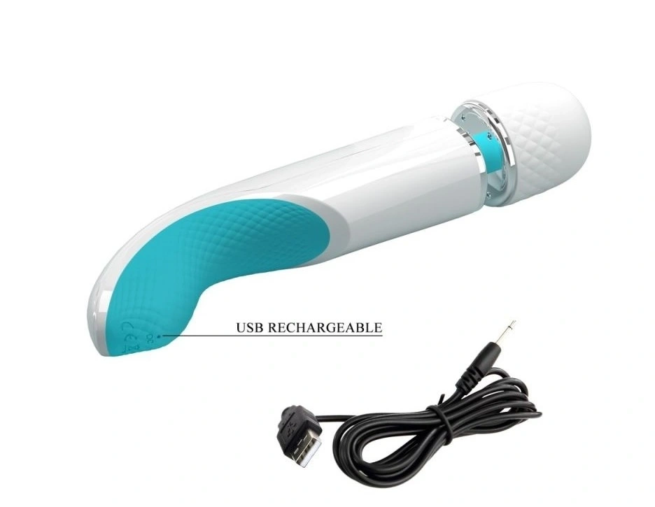 Vibrator Masaj Pretty Love Berlas, 7 Moduri Vibratii, 5 Viteze, Silicon, USB, Alb/Albastru, 29 cm, #2, Erotic24.ro