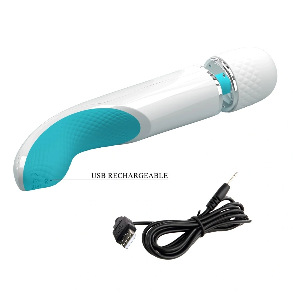 Vibrator Masaj Pretty Love Aylins, 7 Moduri Vibratii, 5 Viteze, Silicon, USB, Alb/Albastru, 24 cm, #9, Erotic24.ro