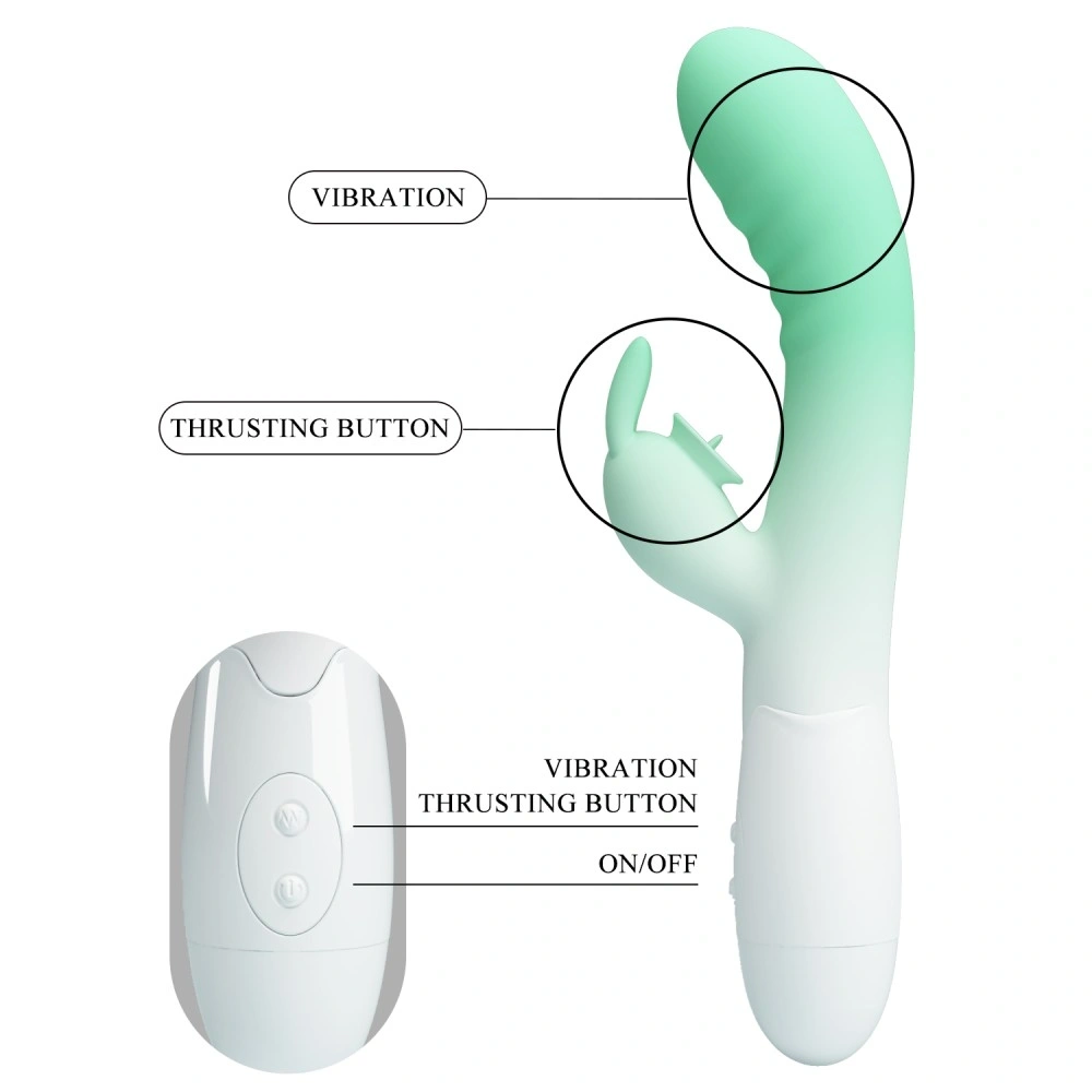 Vibrator Iepuras Cerberus 30 Moduri Vibratii, Silicon, Verde/Alb 20.6 cm, #7, Erotic24.ro