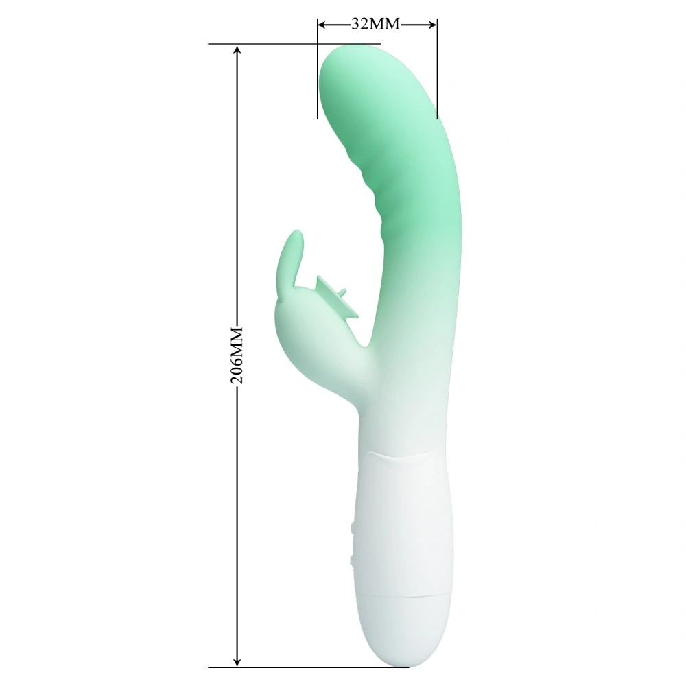 Vibrator Iepuras Cerberus 30 Moduri Vibratii, Silicon, Verde/Alb 20.6 cm, #8, Erotic24.ro