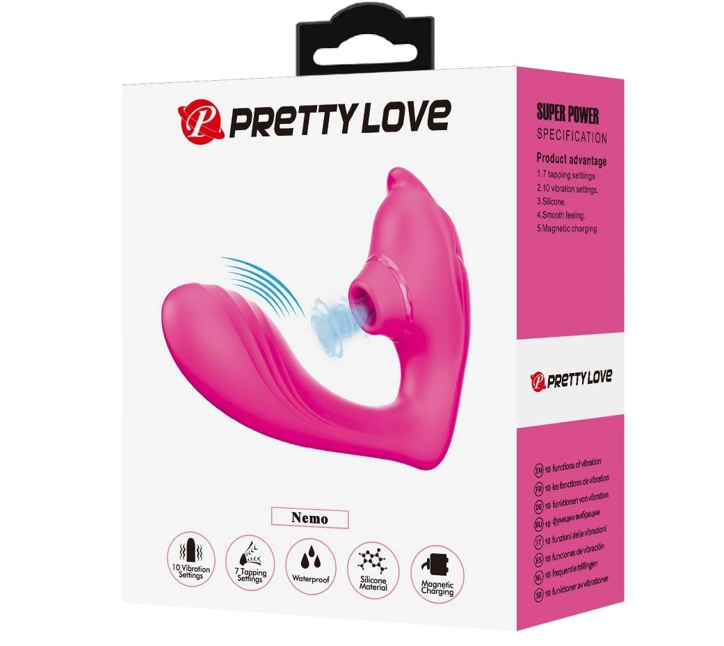 Stimulator Dublu Nemo, 10 Moduri Vibratii, 7 Moduri Tapare, Silicon, USB Magnetic, Roz, #10, Erotic24.ro