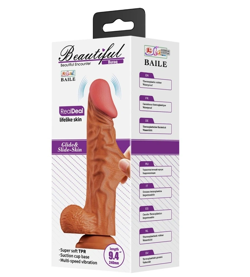 Vibrator Beautiful Buraq, Multispeed, Glide&Slide, LifeLike Skin, Maro, 24 cm, #10, Erotic24.ro
