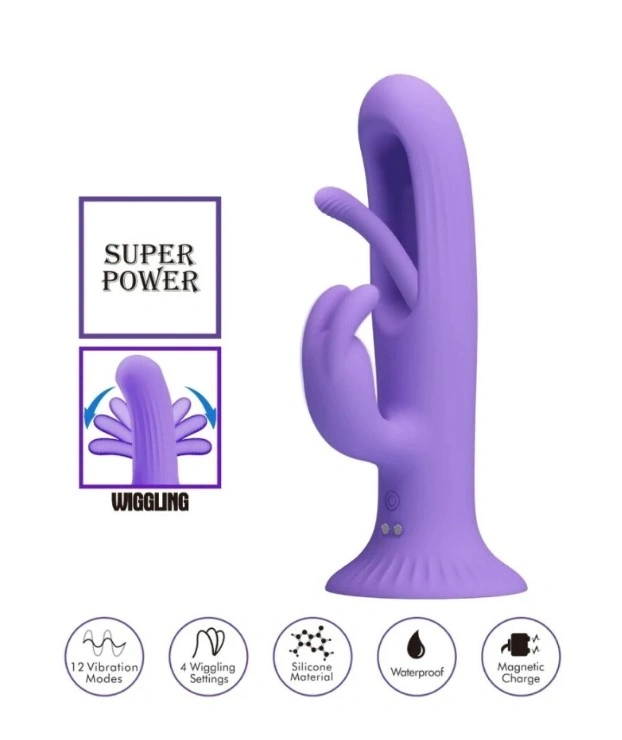 Vibrator Rabbit Killmoulis cu Ventuza, 12 Moduri Vibratii, 4 Moduri Leganare, Silicon, USB, Mov, 17.5 cm