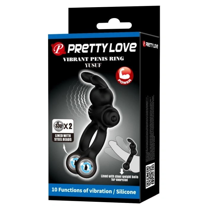 Inel de Penis Yusuf cu Bile cu Greutate, 10 Moduri Vibratii, Silicon, Negru, #10, Erotic24.ro