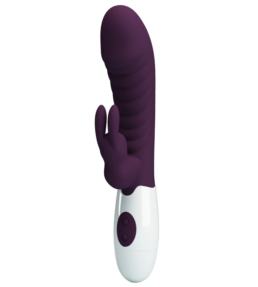 Jucarii Sexuale - Vibrator Iepuras Naughty Bunny, 30 Moduri Vibratii, Silicon, Mov Inchis/Alb, 19.8 cm, Erotic24.ro