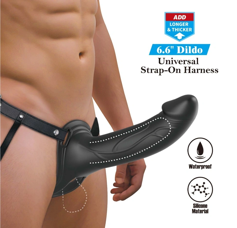 Strap-on Hollow Landon Dildo Realist +4.2 cm, Silicon, Negru