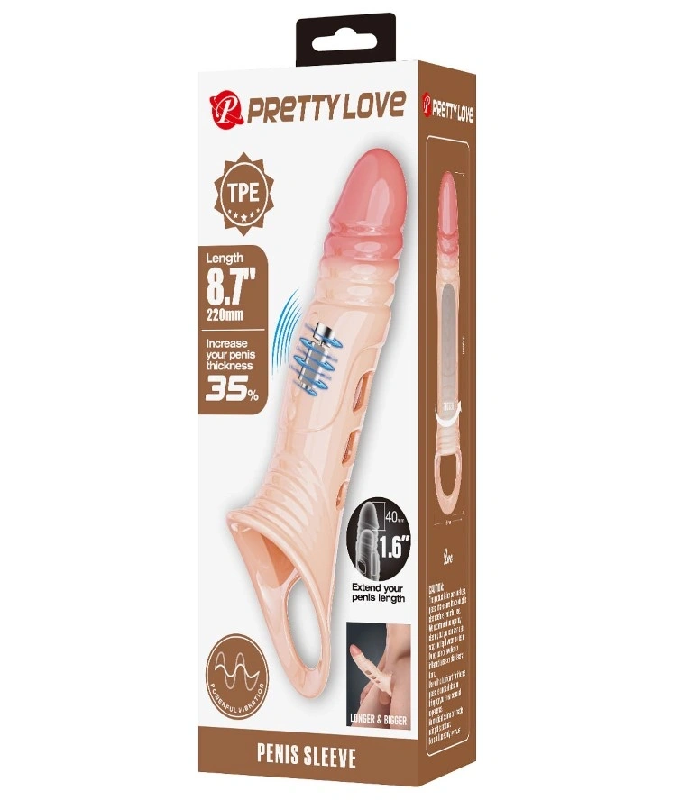 Prelungitor Penis Lve +4 cm cu Vibratii, TPE, Natural, #8, Erotic24.ro