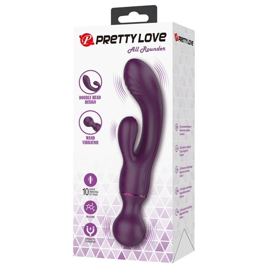 Vibrator Iepuras All Rounder, Actiune Dubla, 10 Moduri Vibratii, Silicon, USB Magnetic, Mov, 20 cm, #9, Erotic24.ro
