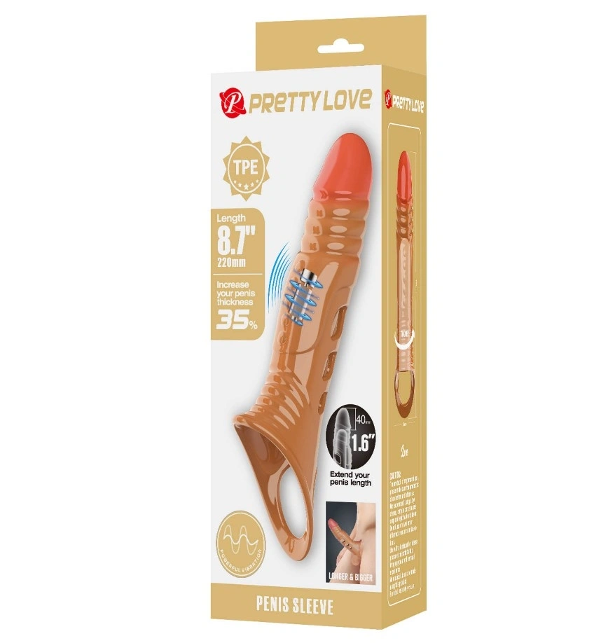 Prelungitor Penis Lve +4 cm cu Vibratii, TPE, Maro, Nr. 8, Erotic24.ro