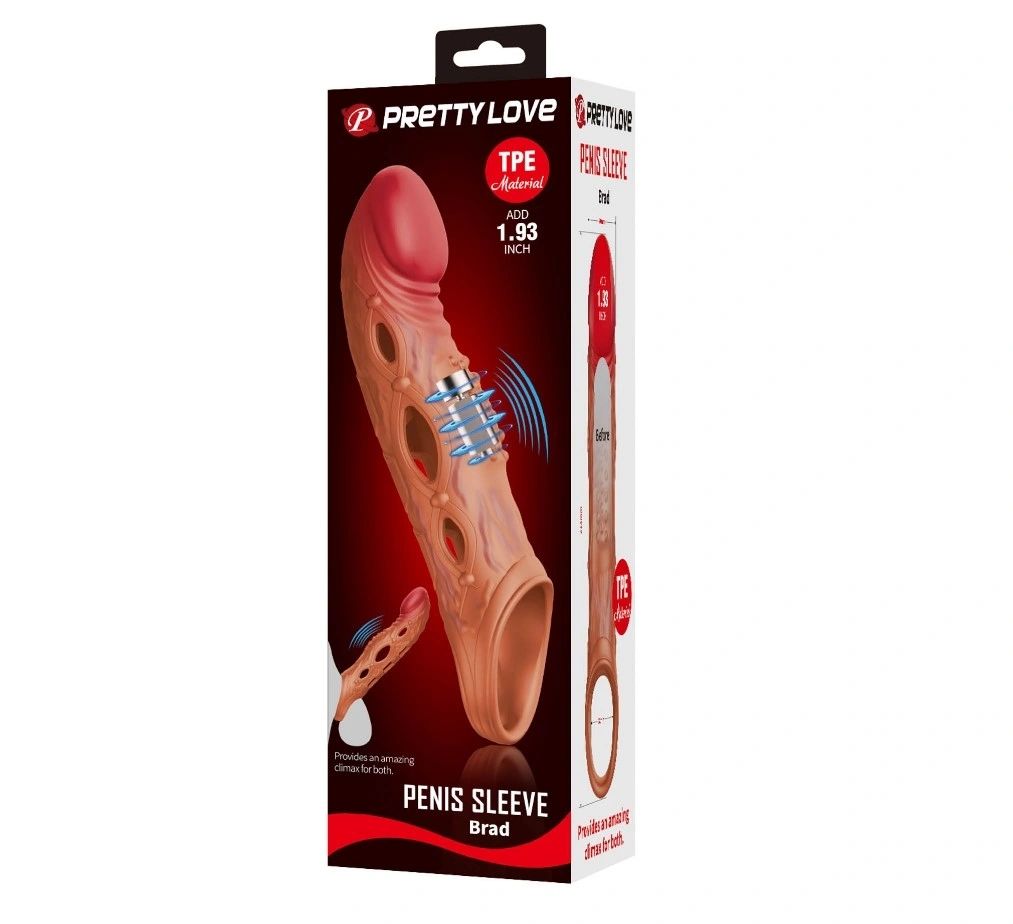 Prelungitor Penis Brad +5 cm cu Vibratii, TPE, Maro, #9, Erotic24.ro