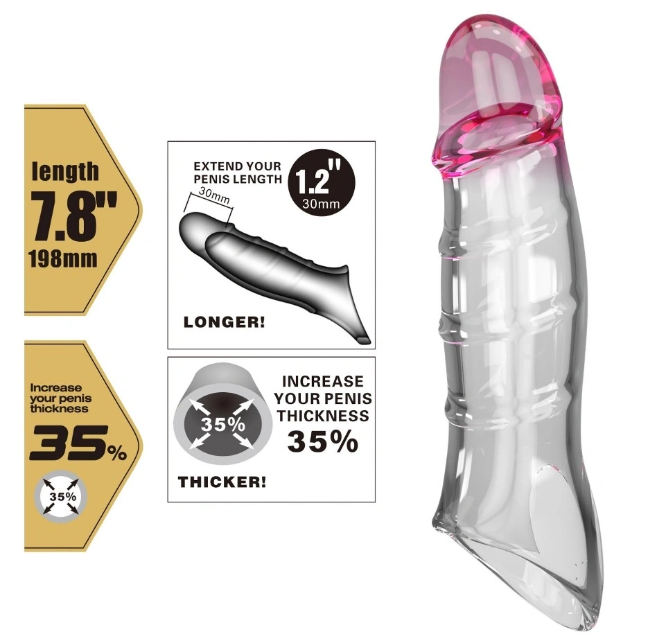 Prelungitor de Penis Darnell +2.8 cm, TPE, Transparent cu Varf Roz, 19.8 cm, Nr. 2, Erotic24.ro