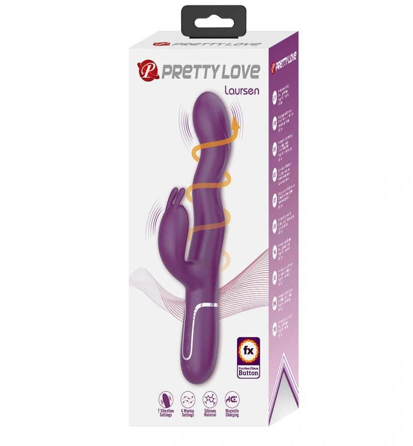 Vibrator Iepuras Laursen, 7 Moduri Vibratii, 4 Moduri Ondulare, Silicon, USB Magnetic, Mov Inchis, 24.9 cm, #10, Erotic24.ro