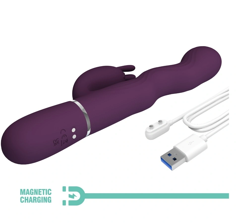 Vibrator Iepuras Laursen, 7 Moduri Vibratii, 4 Moduri Ondulare, Silicon, USB Magnetic, Mov Inchis, 24.9 cm, #9, Erotic24.ro