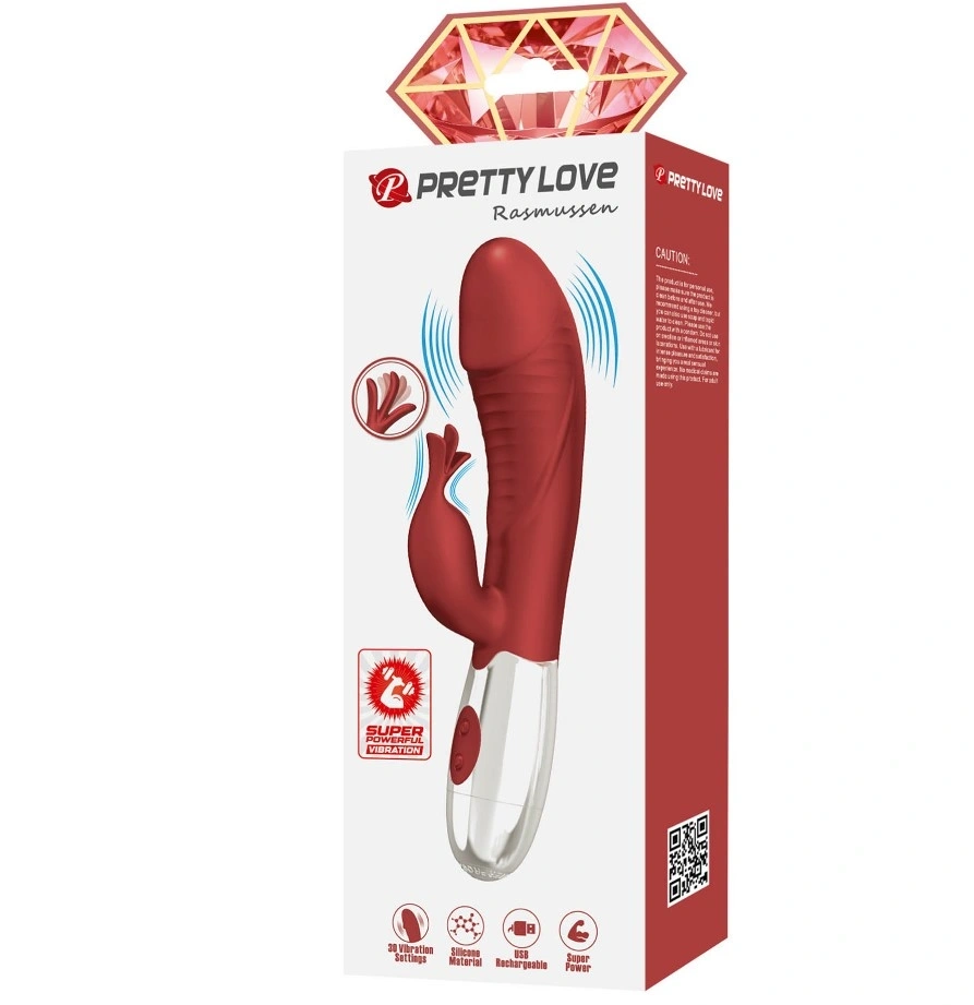 Vibrator Rabbit Rasmussen, 30 Moduri Vibratii Puternice, Silicon, USB, Rosu, 19.8 cm, #9, Erotic24.ro