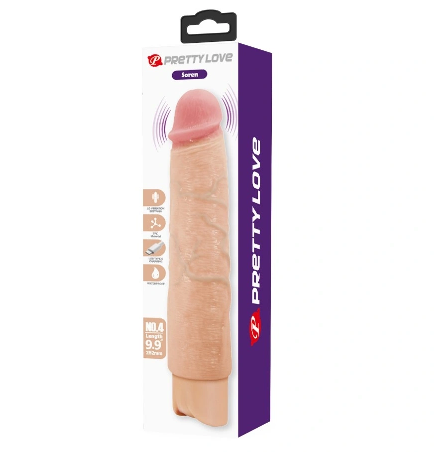 Vibrator Realist Soren, 10 Moduri Vibratii, TPE, USB Type-C, Natural, 25.2 cm, #8, Erotic24.ro