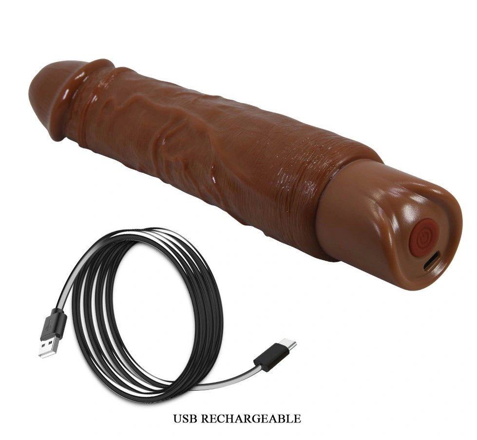 Vibrator Realist Rufus, 10 Moduri Vibratii, TPE, USB Type-C, Maro, 23.8 cm, #8, Erotic24.ro