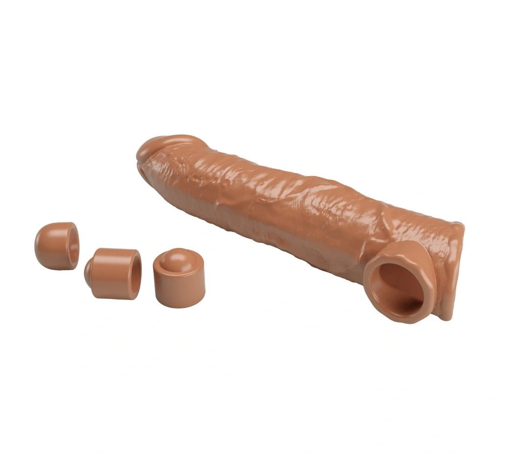 Prelungitor Penis +7.5 cm cu 3 Accesorii Detasabile, TPE, Maro, Nr. 5, Erotic24.ro
