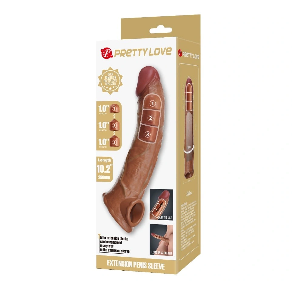 Prelungitor Penis +7.5 cm cu 3 Accesorii Detasabile, TPE, Maro, Nr. 9, Erotic24.ro